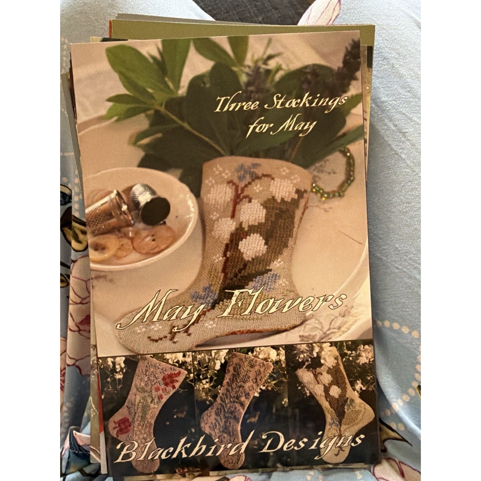 Blackbird Designs Three Stockings for May Flowers Pattern