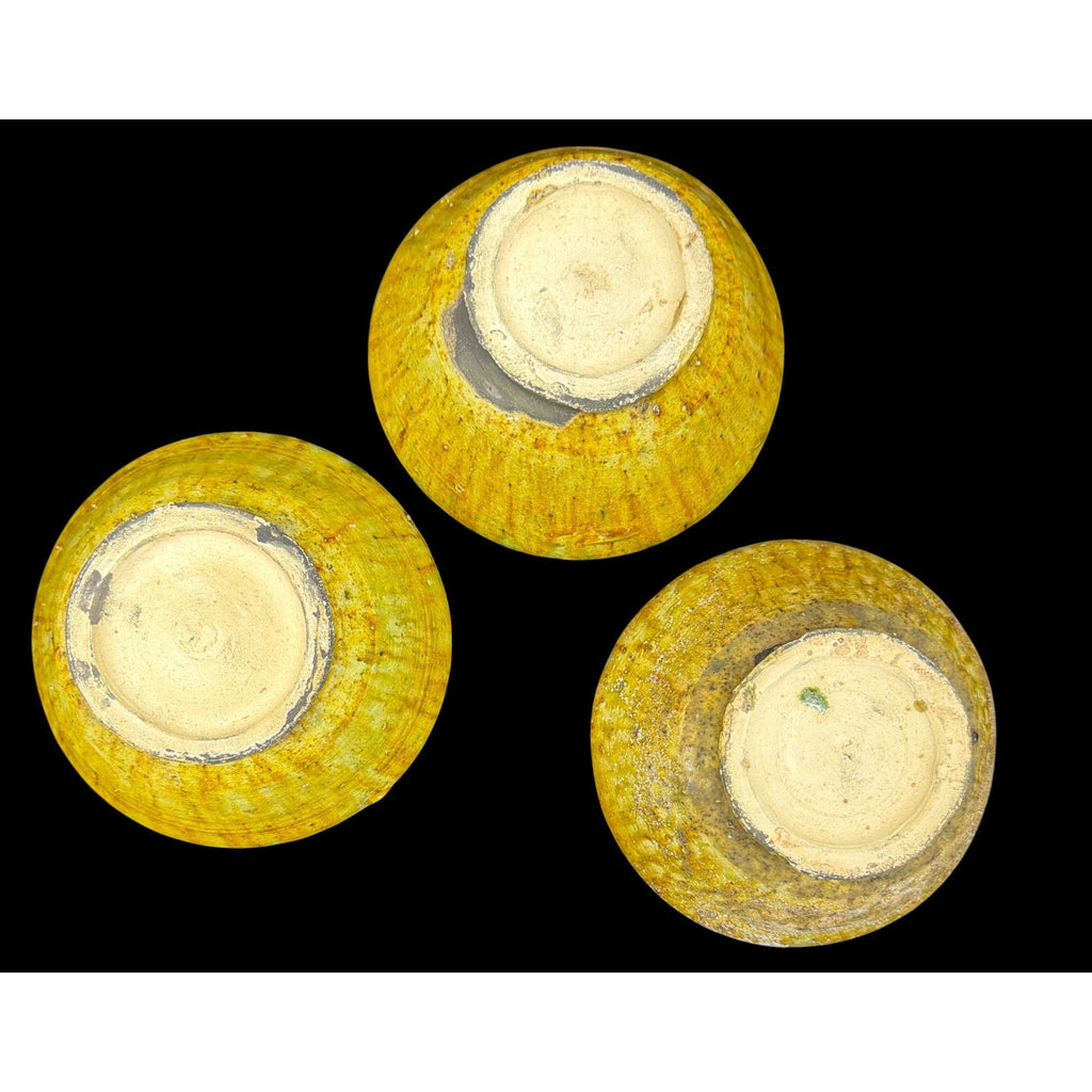 Vintage Tamegroute Ochre Bowls Set of 3 Moroccan Pottery Footed Bowls – additional view 4
