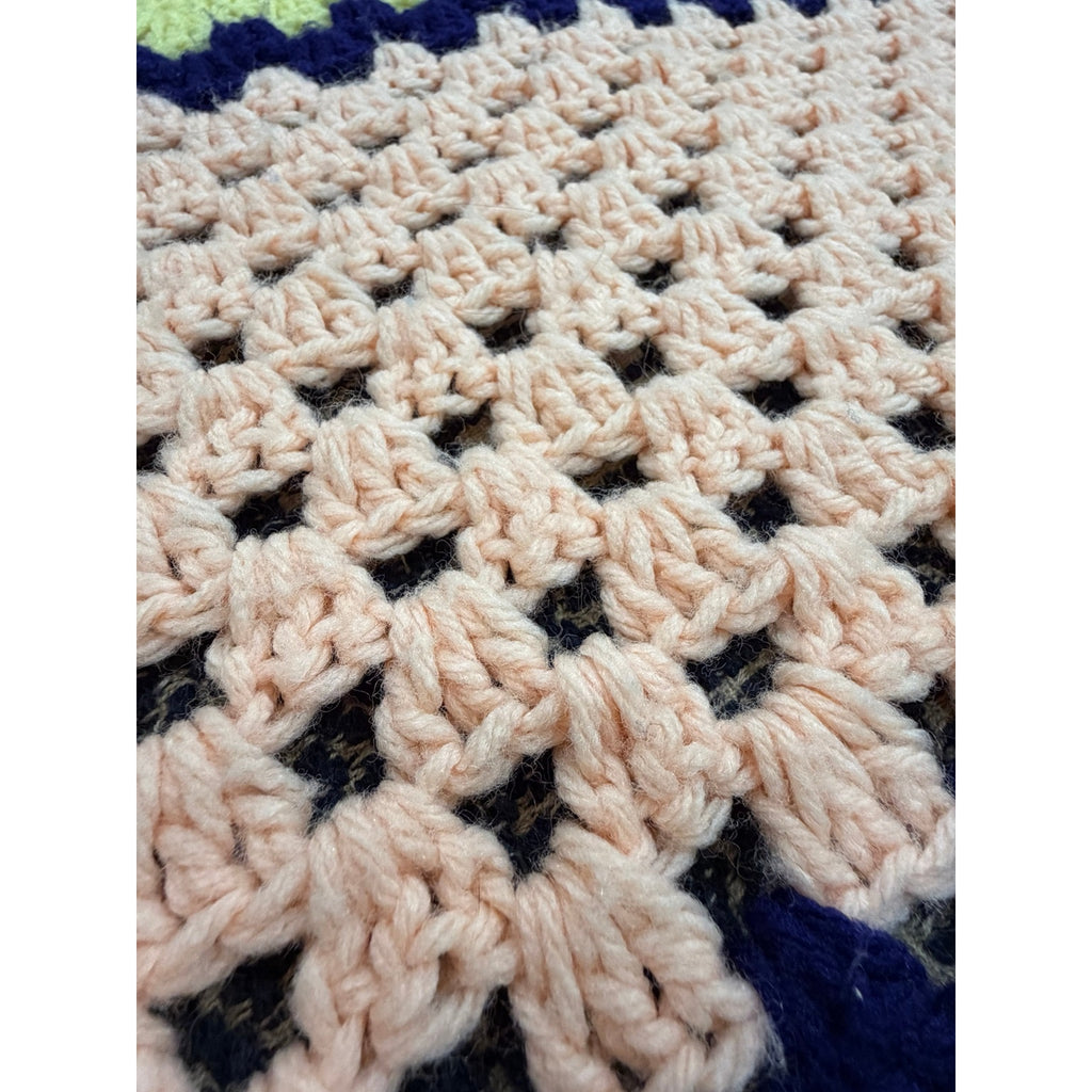 The Sunday Social Vintage Crochet Afghan 56" Peach Purple Yellow Granny Square – additional view 6