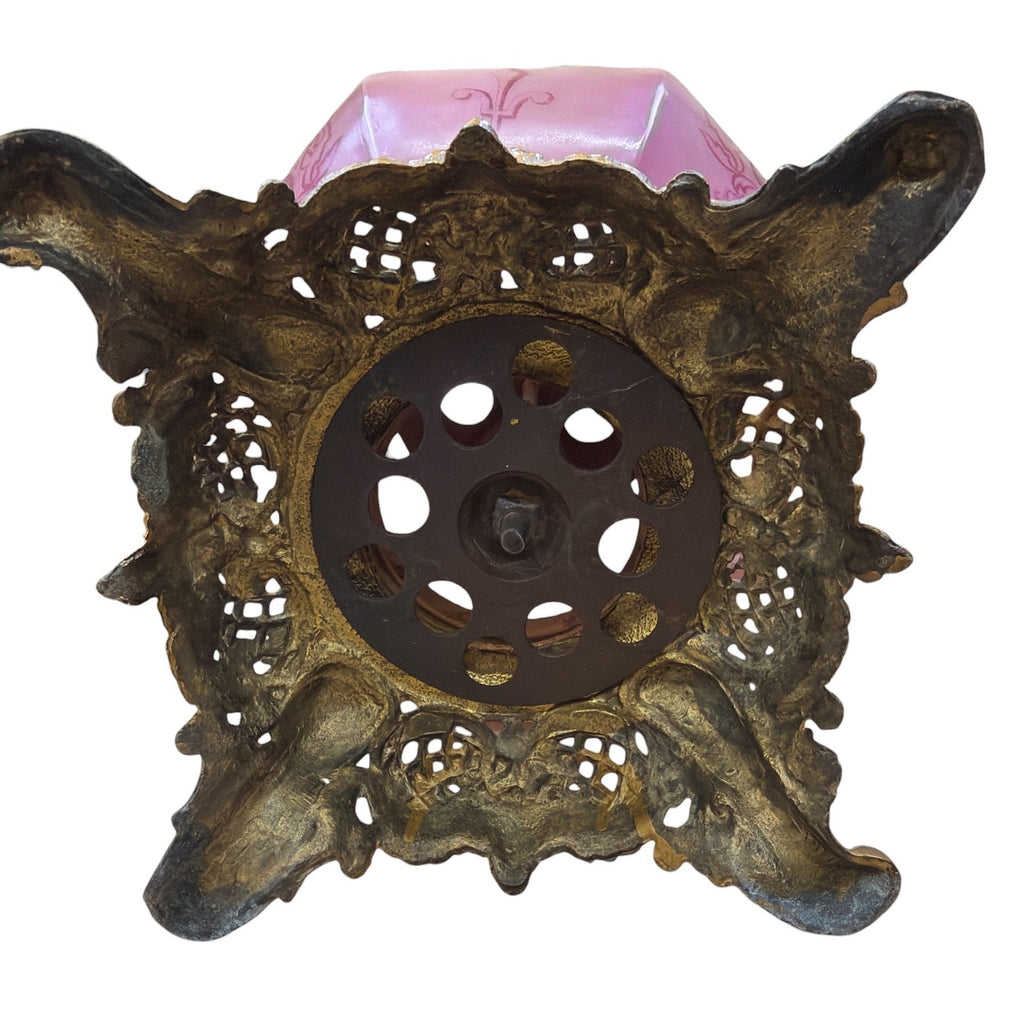 Antique Banquet Oil Lamp Pink Satin Glass Success Burner Floral Globe