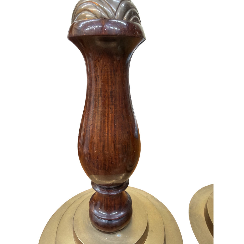 Mid Century Candlesticks Solid Brass Turned Wood 10 Inch Pair Vintage – additional view 6
