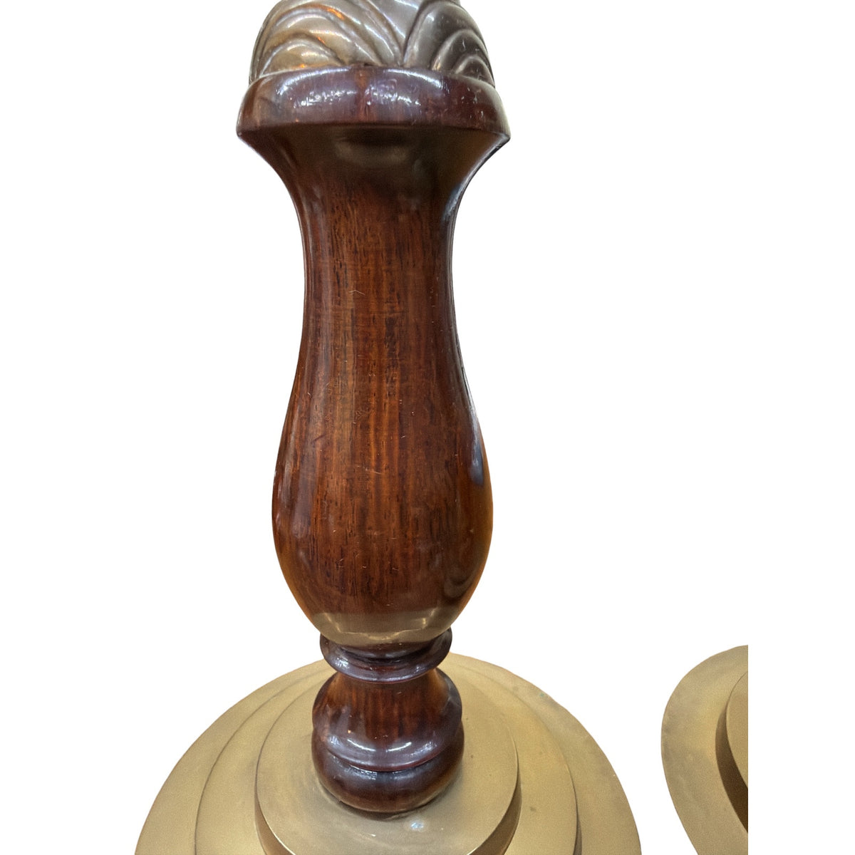 Mid Century Candlesticks Solid Brass Turned Wood 10 Inch Pair Vintage – additional view 6
