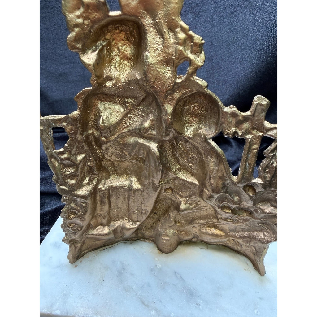 Antique Victorian Figural Girandole Candlesticks Pair Marble Crystal Prisms