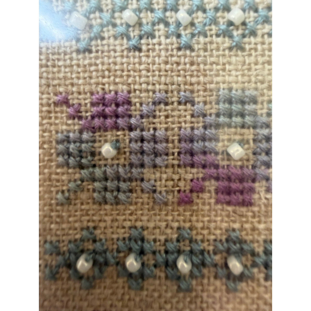 Vintage Earth Threads Morning Light Sampler Cross Stitch Beaded Framed – additional view 5