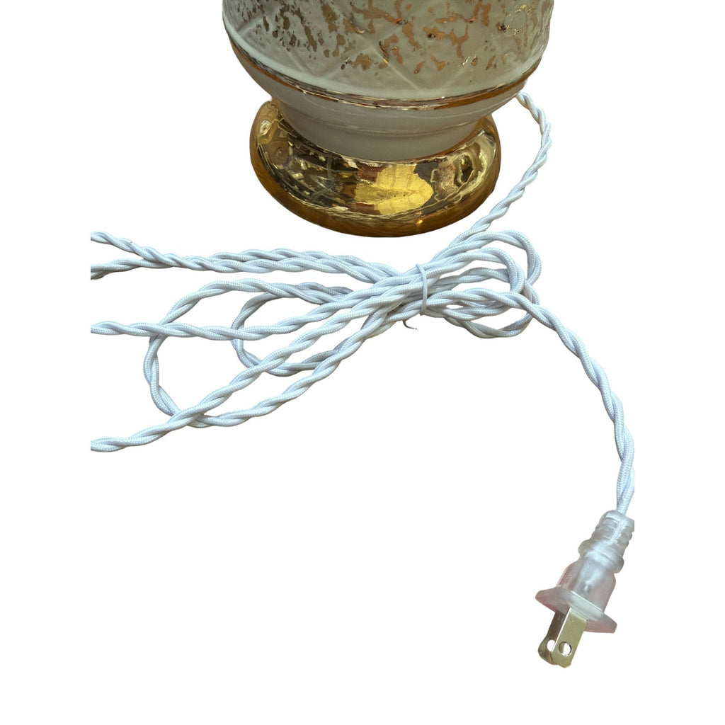 Vintage White and Gold Ceramic Table Lamps Pair Professionally Rewired