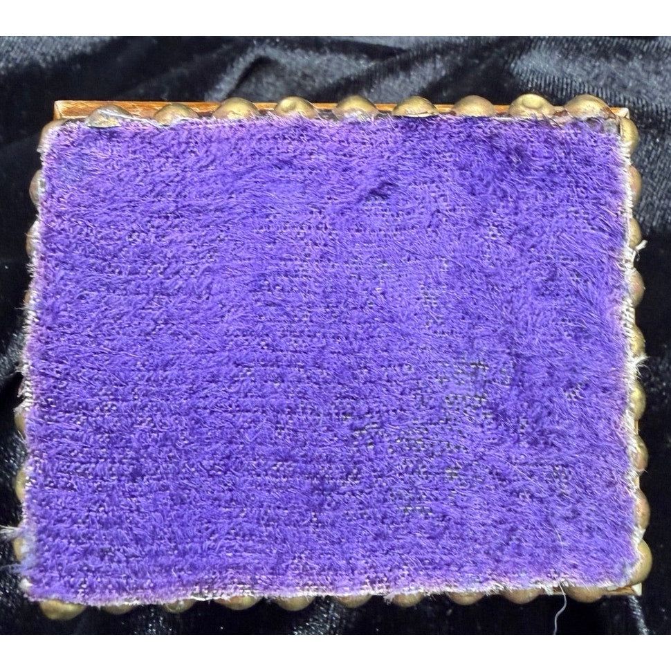 Vintage Bone & Brass Jewelry Box Purple Velvet Lined Keepsake Trinket Box