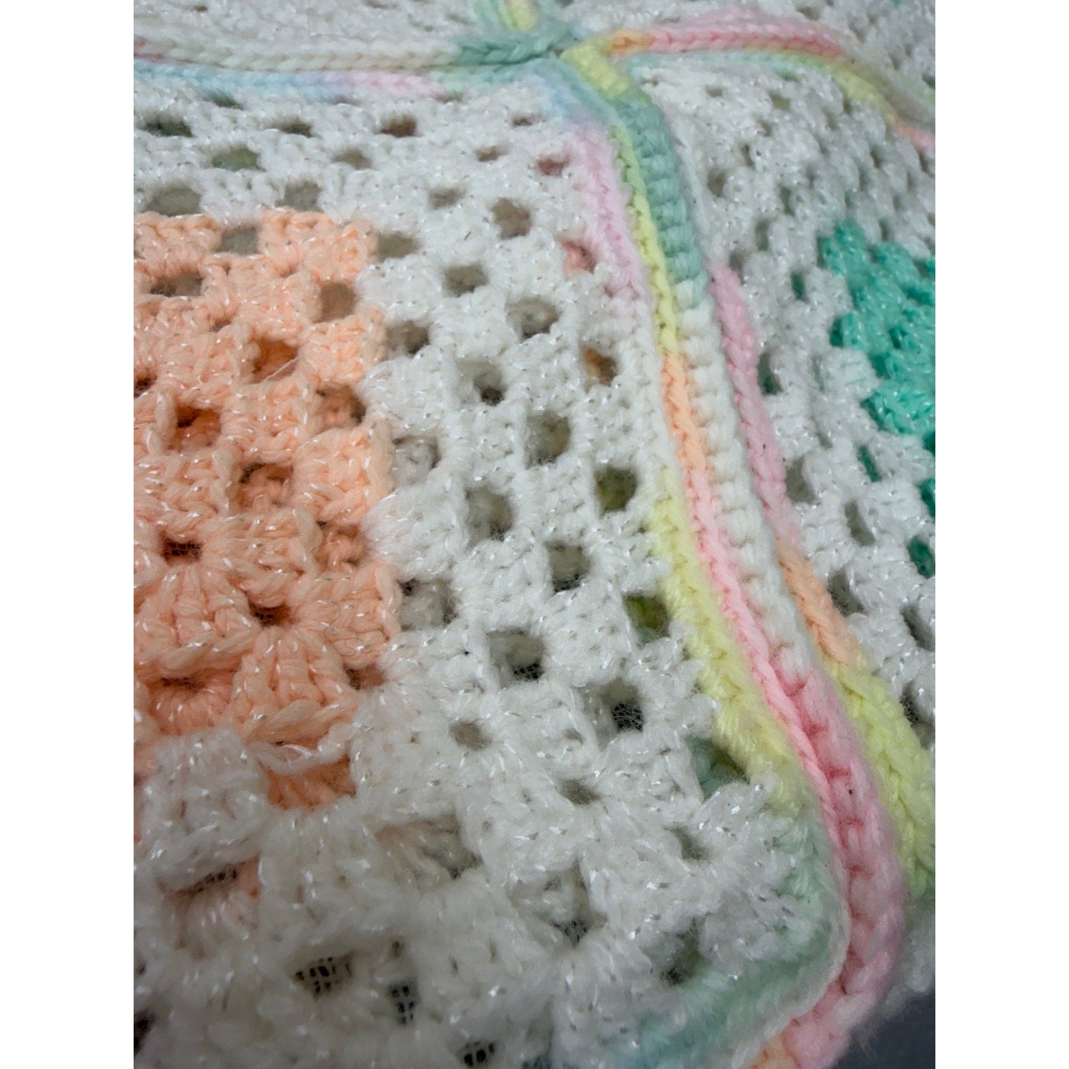 Handmade Pastel Crochet Granny Square Afghan Twin Bedspread 74 x 68