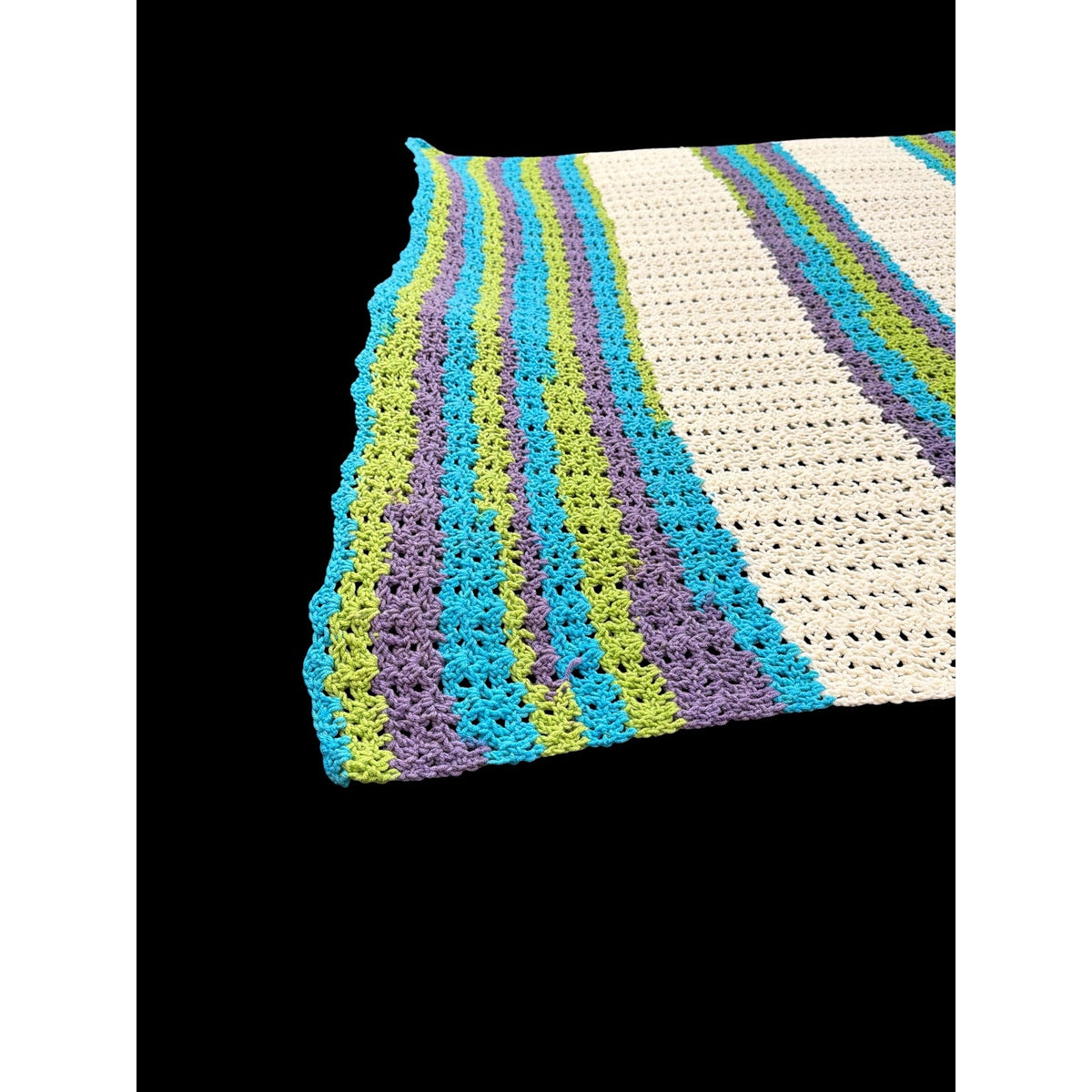 Handmade Crochet Afghan Blanket 55" Square Purple Green Turquoise Ivory – additional view 5