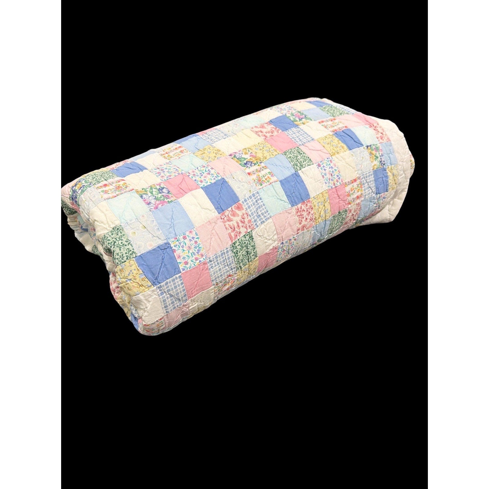 Vintage Hand Pieced Postage Stamp Quilt Hand Quilted Cotton Quilt Heirloom Cottagecore Farmhouse Bedding 86x76