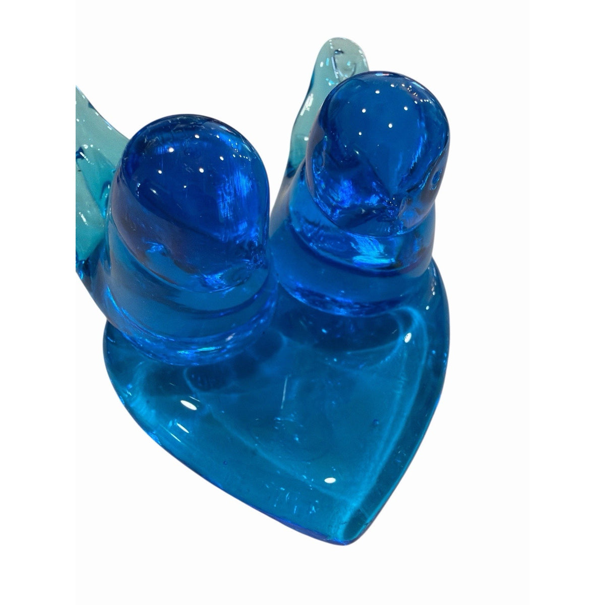 Leo Ward Signed '91 Glass Double Blue Birds Figure Happiness Heart Paperweight