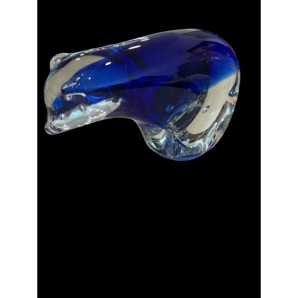 Hand Blown Blue & Clear Glass Polar Bear Paperweight / Murano Style 4 1/2" x 3"