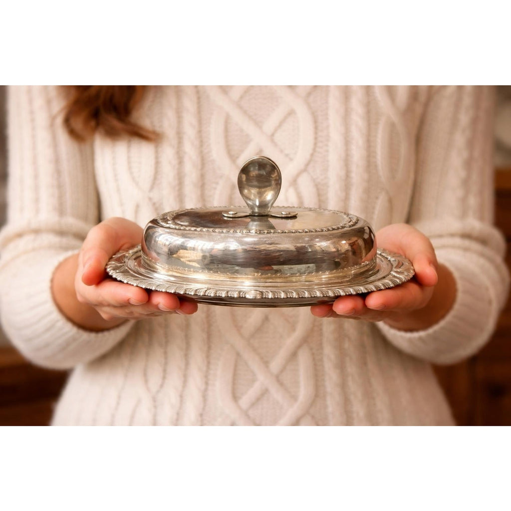 Vintage Silverplate Covered Butter Dish Glass Insert Elegant