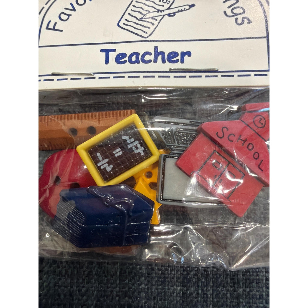 Vintage Teacher Buttons School Theme Apple Chalkboard Sewing Craft Supplies NOS