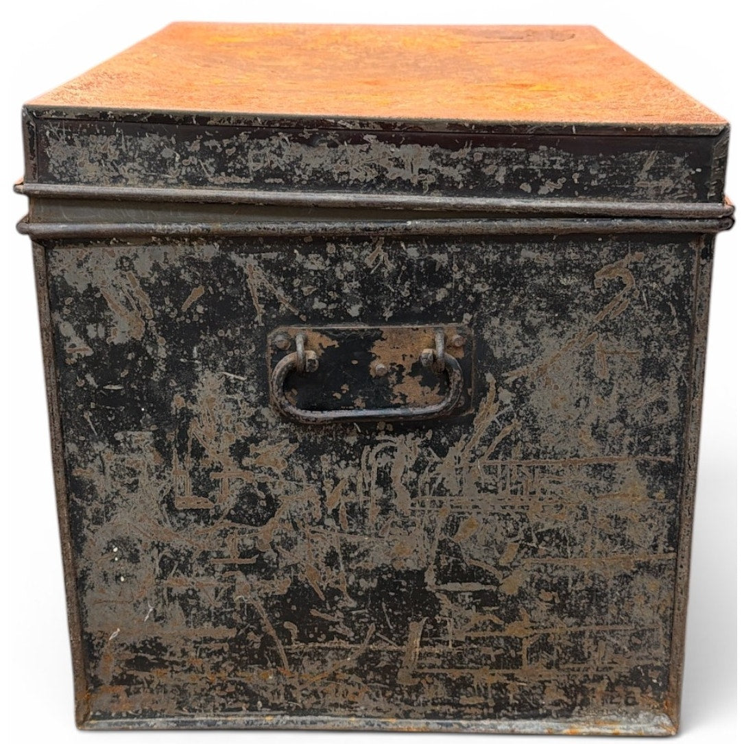 Antique Black Japanned Steel Deed Box Document Chest Industrial Storage