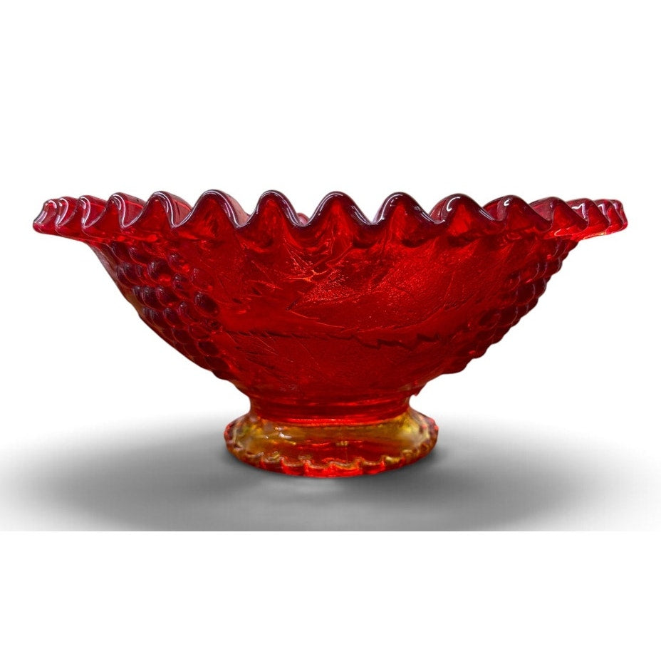 Vintage Indiana Glass Ruby Red Fruit Bowl Ruffled Edge Pattern 301 1960s