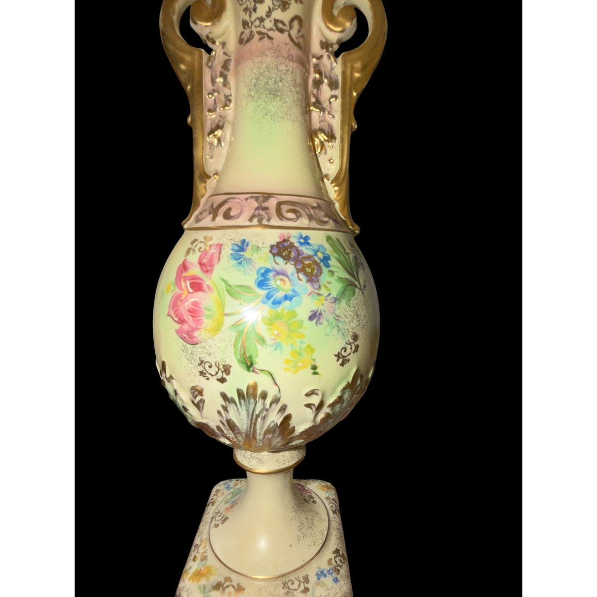Vintage Beckwith China Porcelain Floral Urn Table Lamp Pink Gold 25 Inch