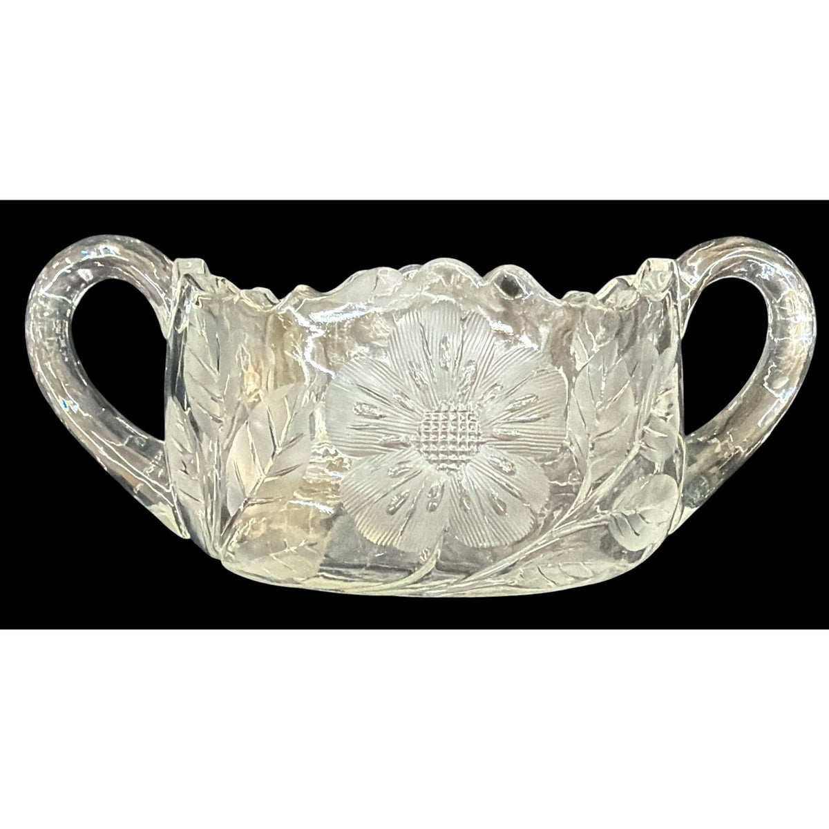 Vintage Cut Glass Daisy Open Sugar Bowl Double Handle Floral Crystal – additional view 2