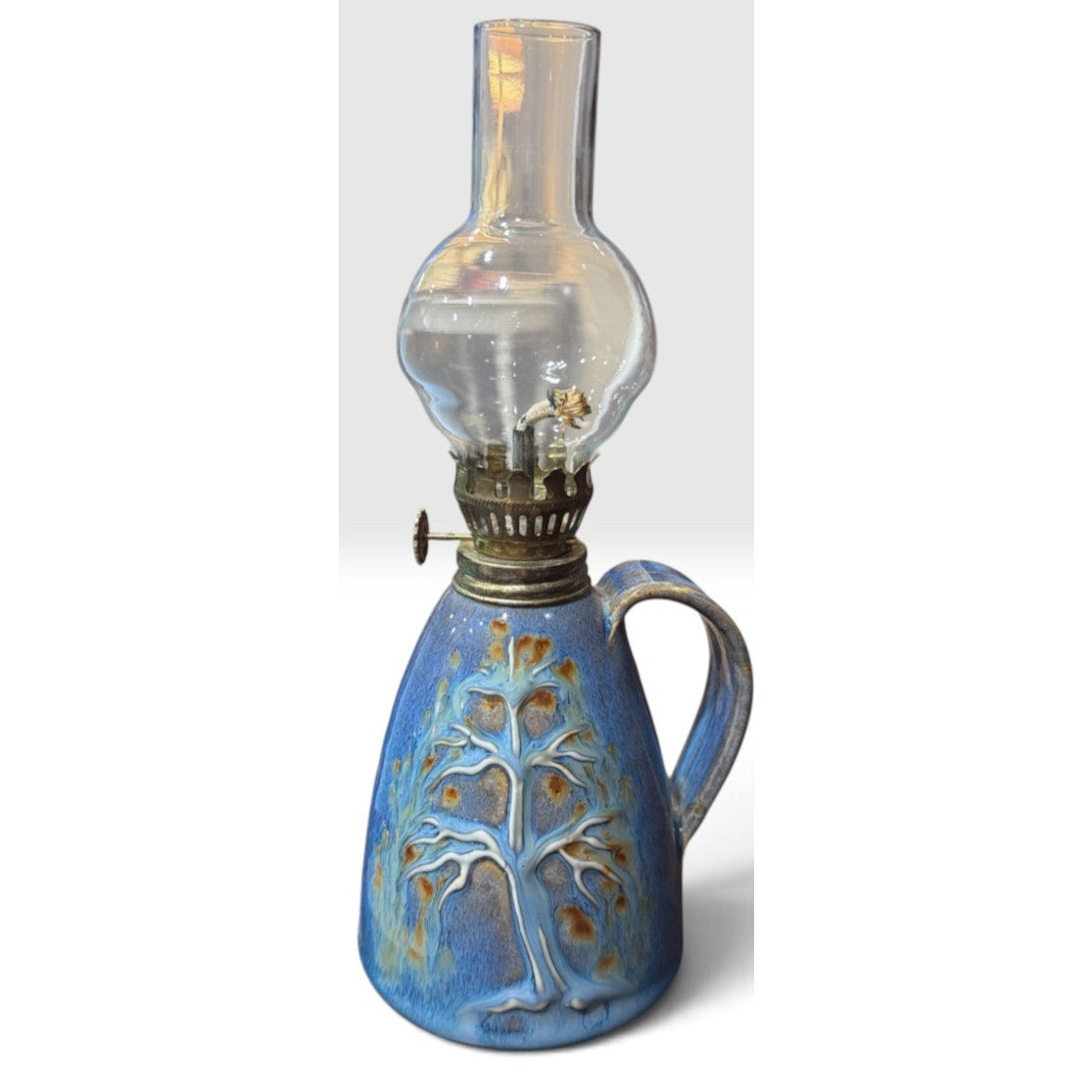 Vintage Studio Pottery Oil Lamp Attributed to Carlos Robledo Blue Tree Design – additional view 2