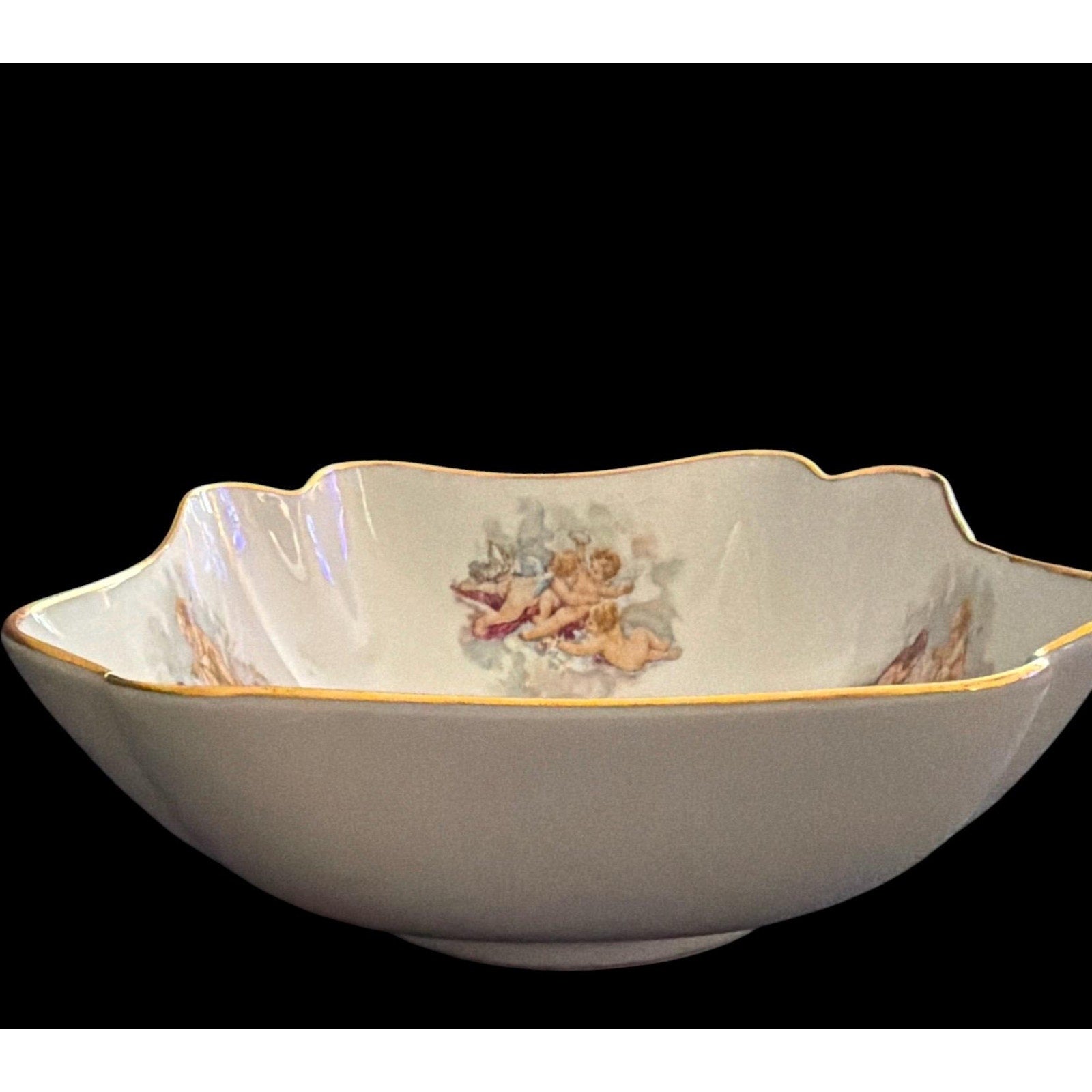 Vintage Limoges Cherub Bowl Gold Rim French Porcelain Putti Dish Romantic Decor 8”