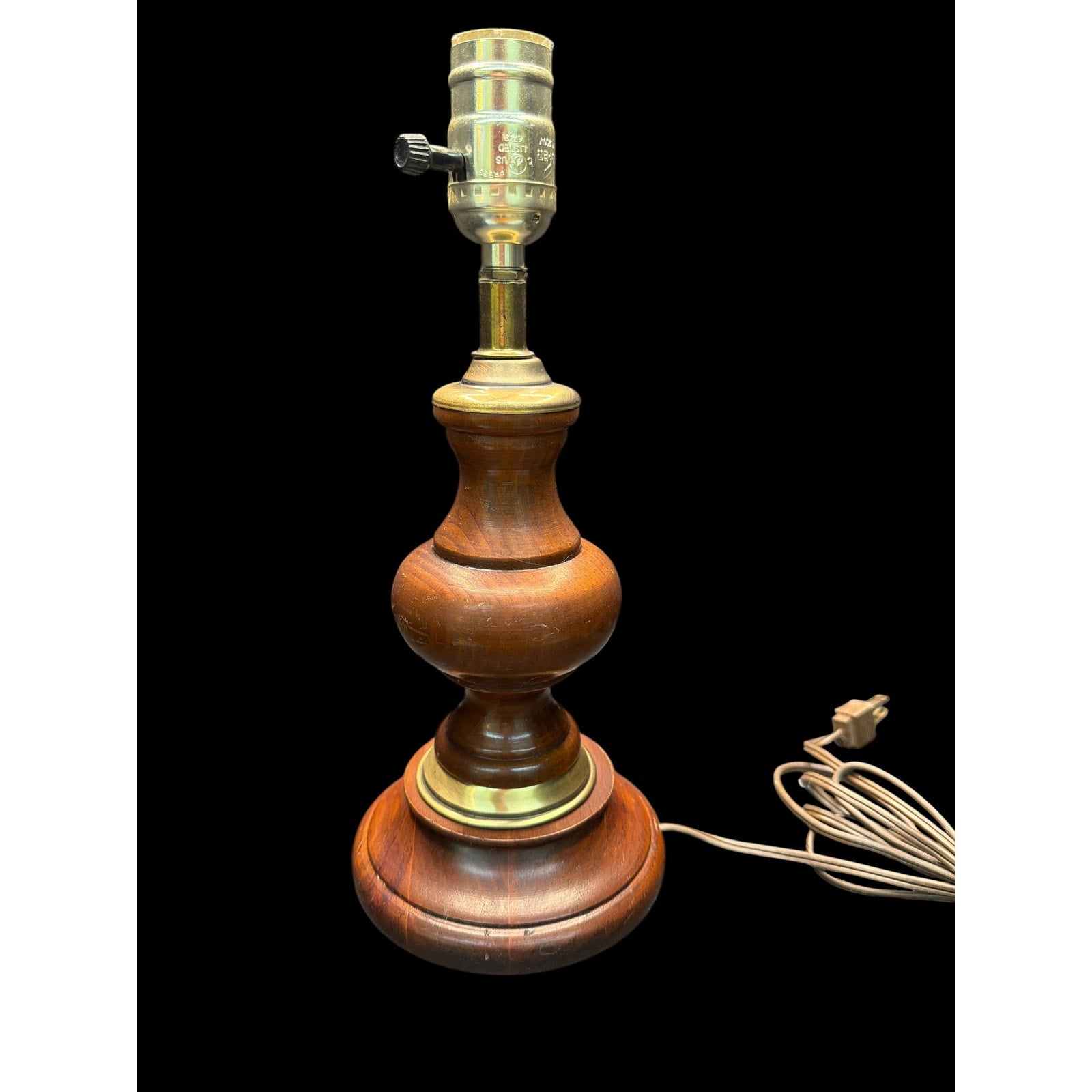 Vintage Turned Wood & Brass Table Lamp, Colonial Style Accent Desk Lamp