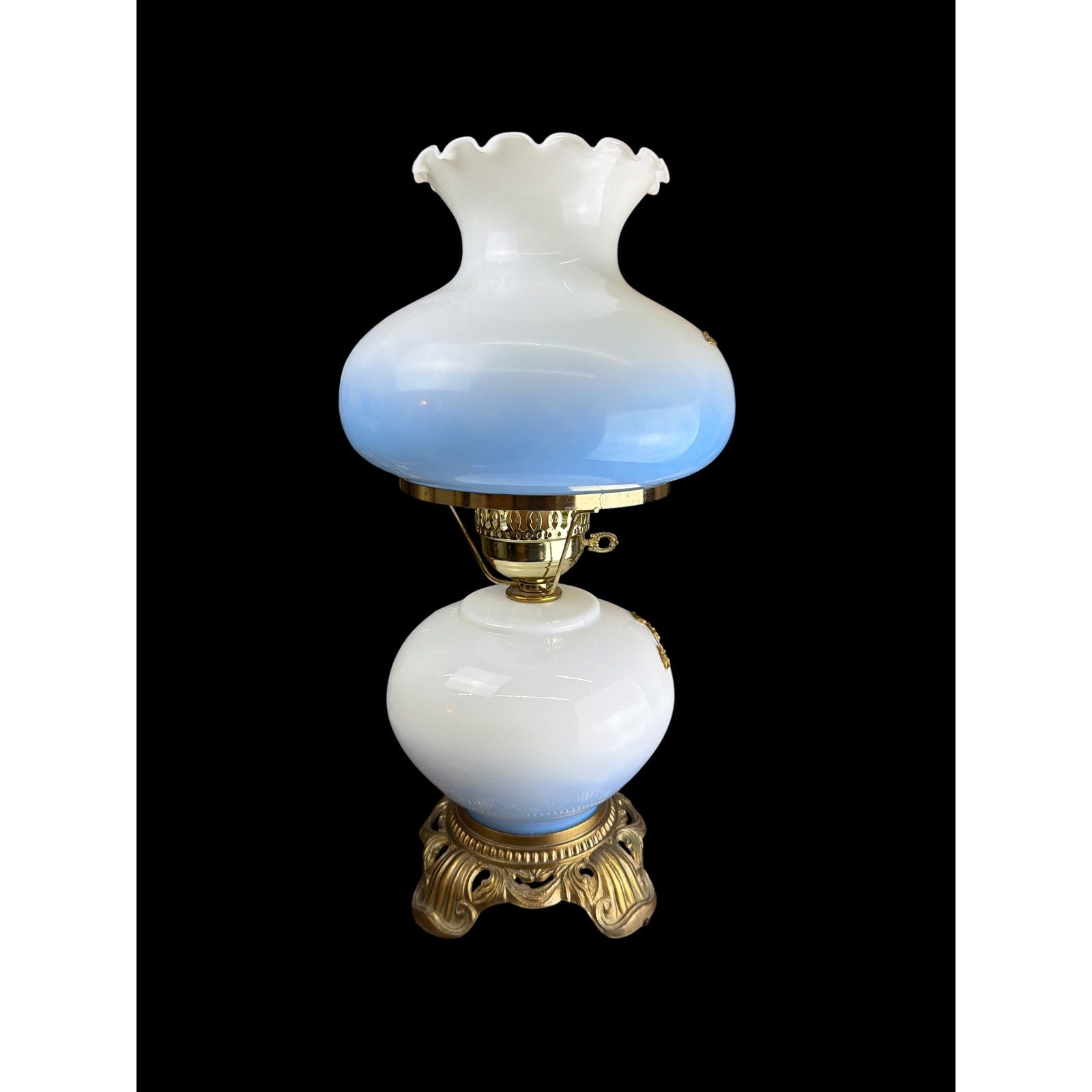 Attributed Falkenstein Blue Opaline Gone With the Wind Dual Light Hurricane Lamp