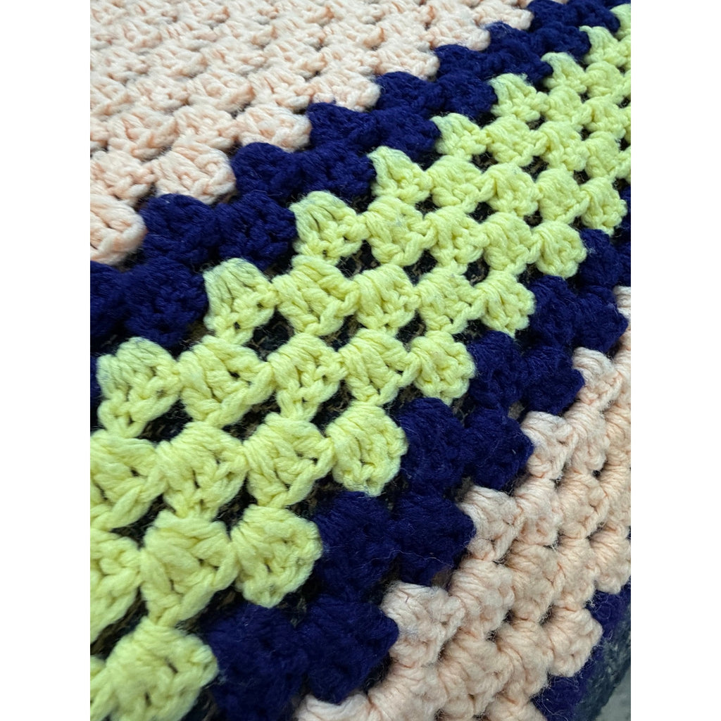 The Sunday Social Vintage Crochet Afghan 56" Peach Purple Yellow Granny Square – additional view 4