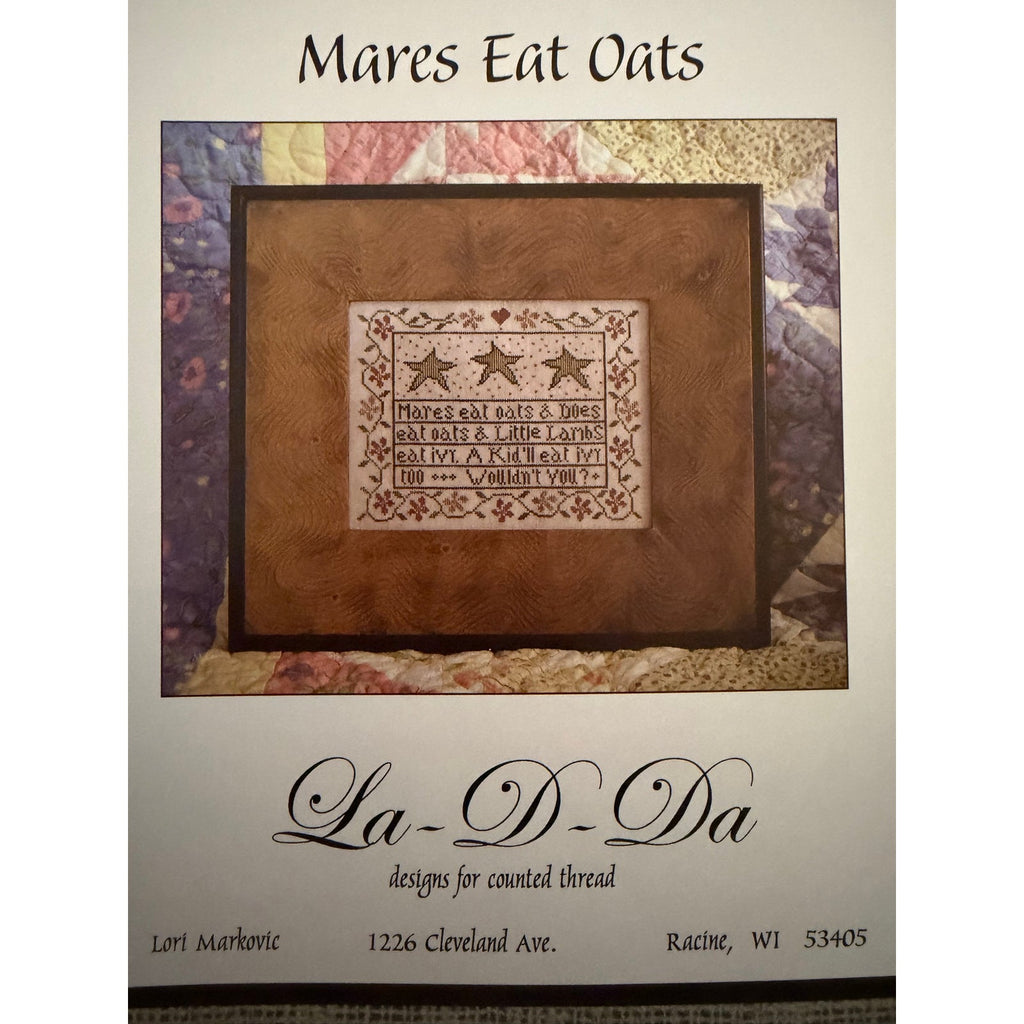 La-D-Da Mares Eat Oats Cross Stitch Folk Art Sampler NOS