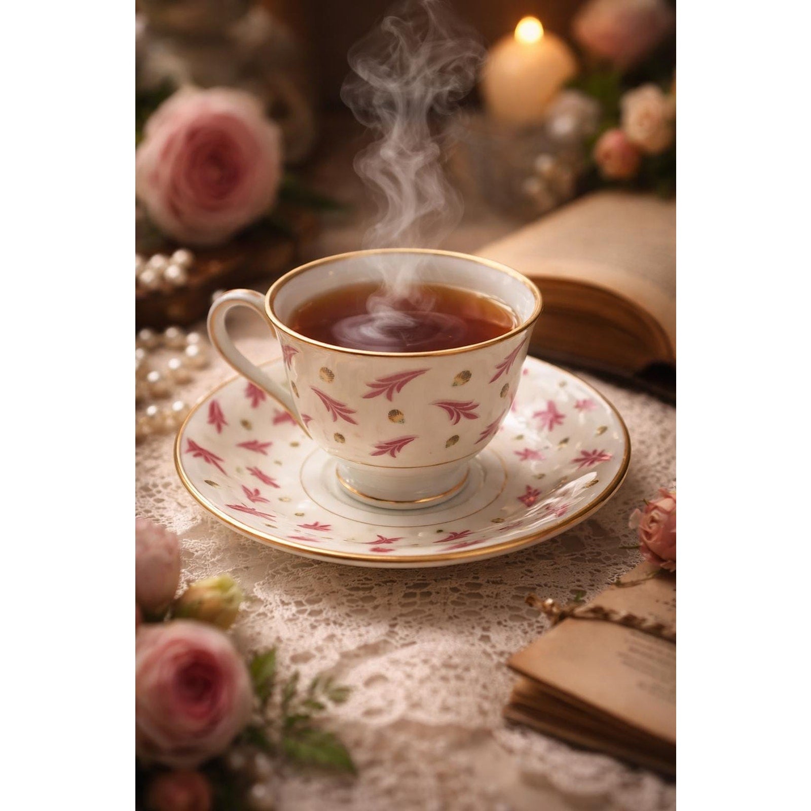 Vintage Occupied Japan Teacup Saucer Pink Gold Floral Cottagecore Tea Cup