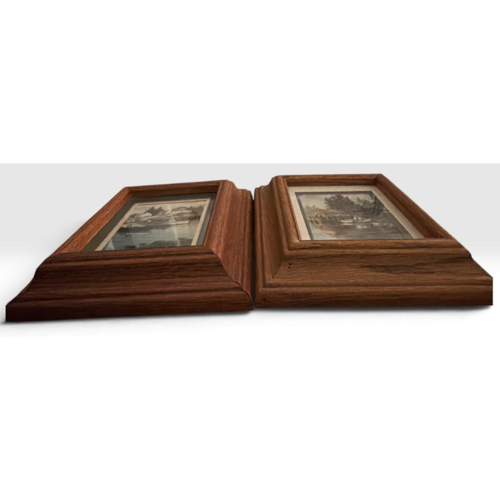 Vintage Coastal Harbor Prints Pair Heavy Solid Oak Frames Double Matted 10x8 – additional view 5