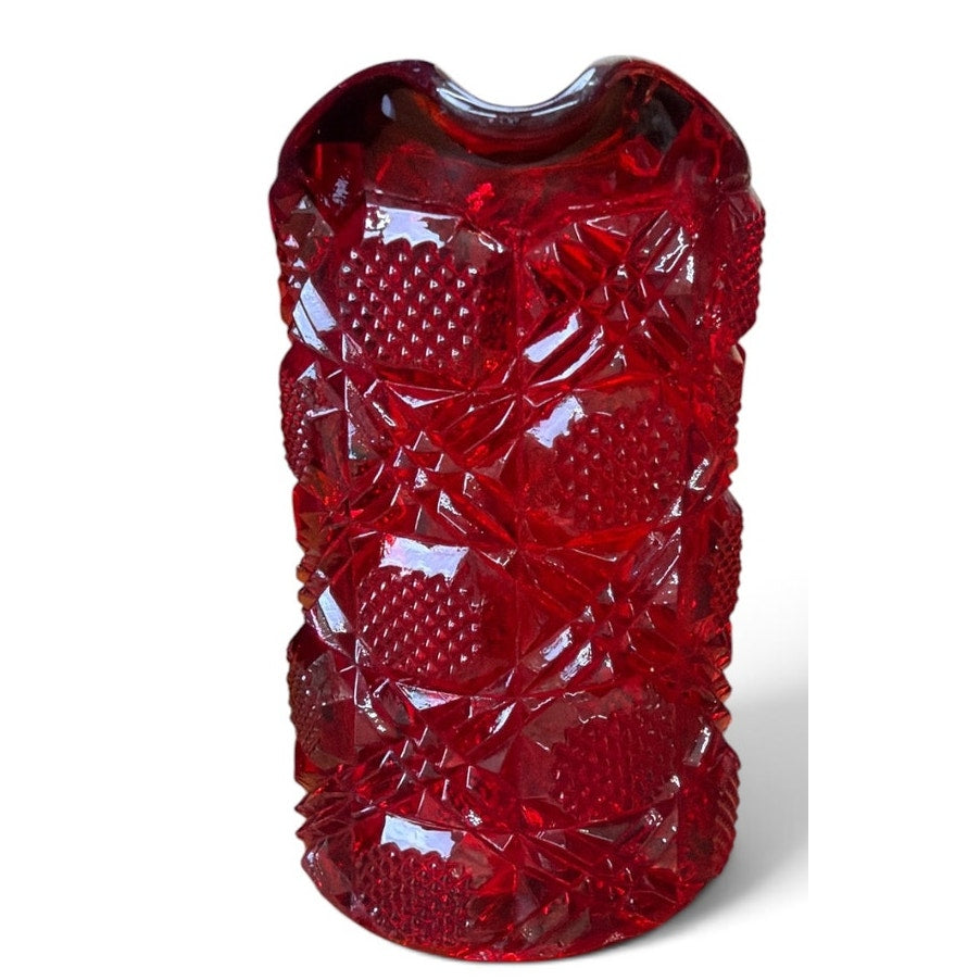Vintage Ruby Red Pressed Glass Creamer Pitcher 4 Inch Bud Vase Cottage Decor – additional view 4