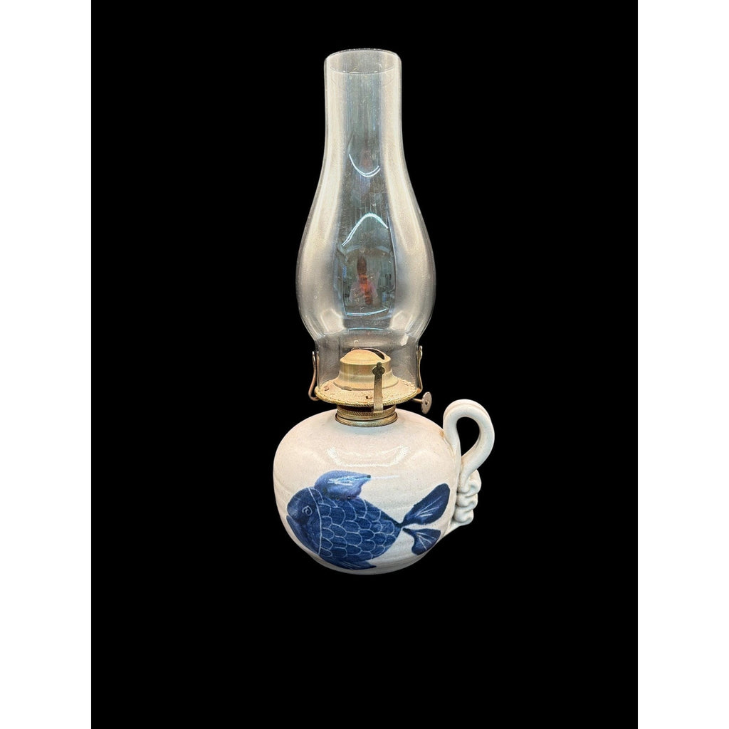 Andy Cochran Studio Pottery Oil Lamp: Fish Motif Stoneware, Signed Andy