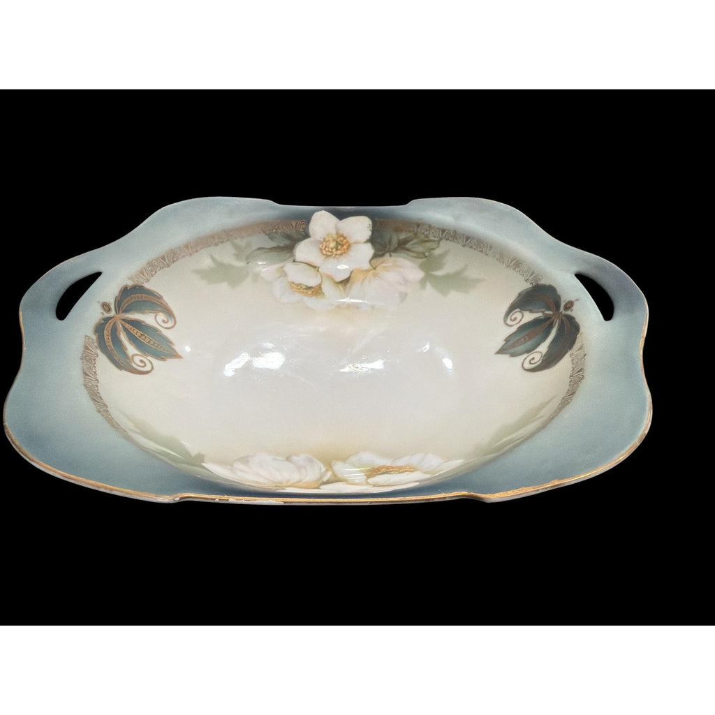 Antique RS Germany Porcelain Bowl Blue Gold Floral Handled Edwardian
