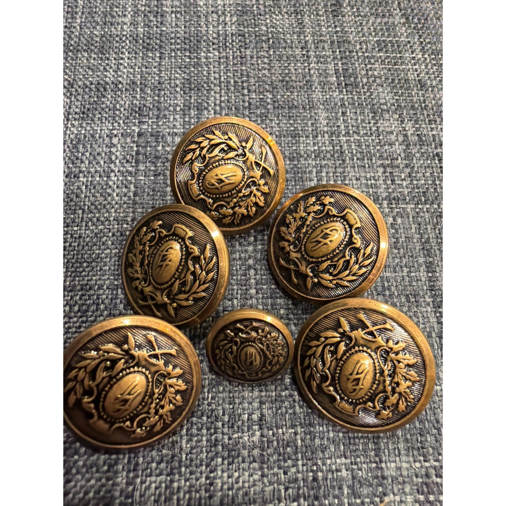 BL-023 Vintage Brass Victorian Style Monogram Buttons Set Coat Blazer