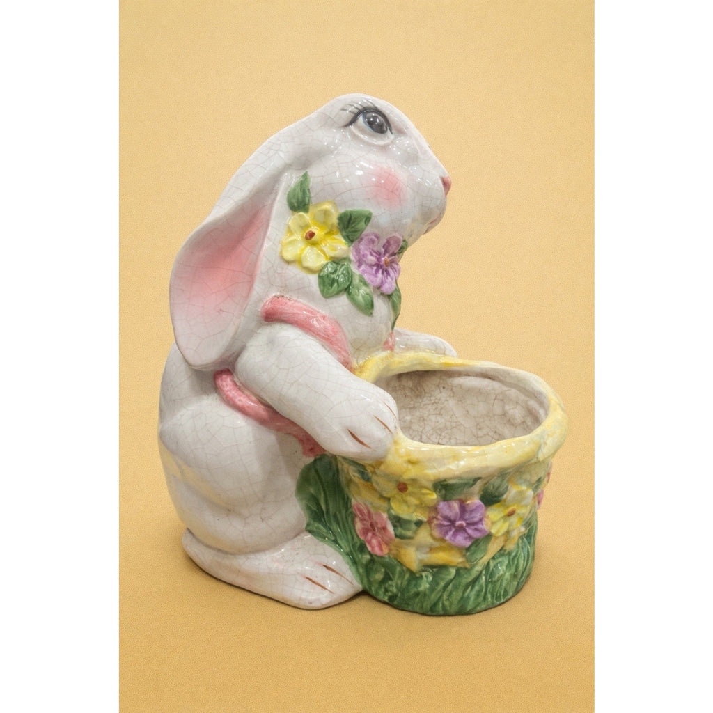 Vintage Ceramic Rabbit Planter | Mid-Century Easter Bunny Basket