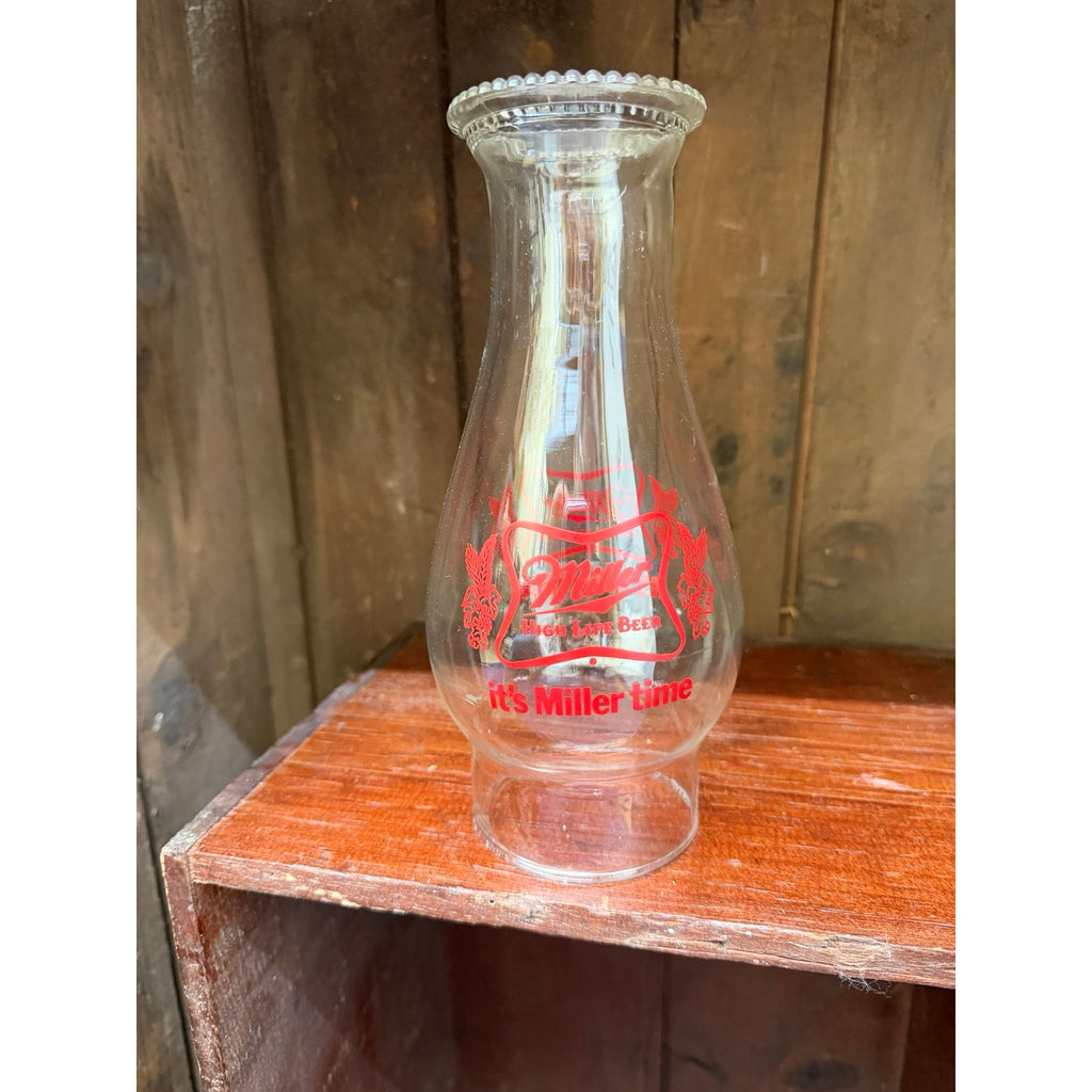 Vintage Miller High Life Oil Lamp Chimney Globe It's Miller Time 8.5" – main view