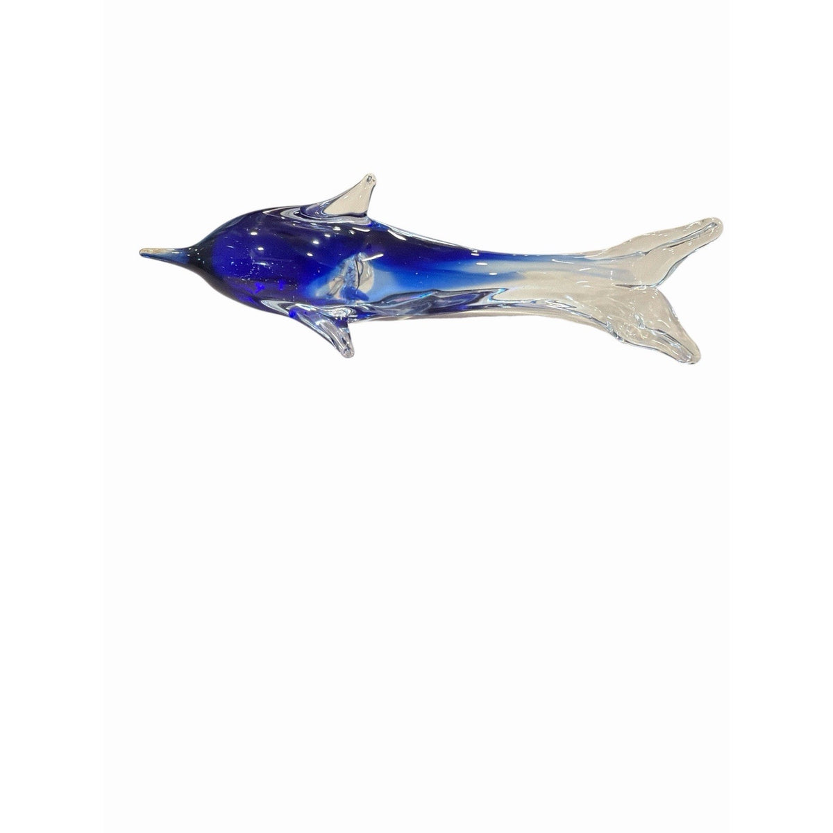 Art Glass Dolphin Paperweight 7” Blue Clear Coastal Nautical Desk Decor