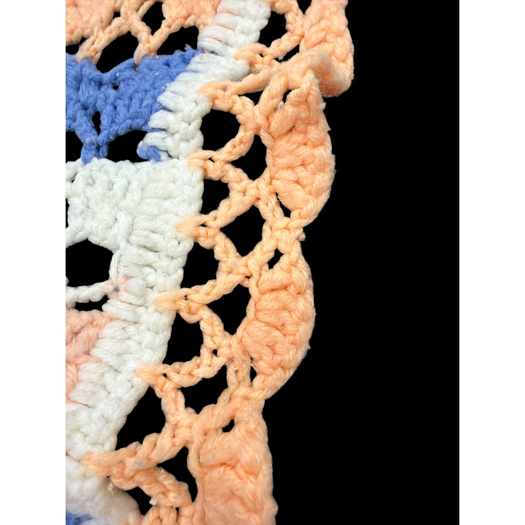 Vintage Crochet Lap Blanket Peach Blue Cream Handmade Afghan 25 x 60 – additional view 5