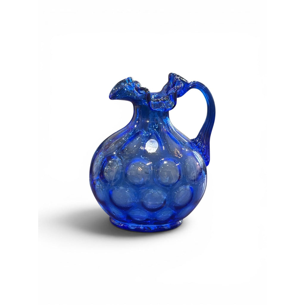Vintage Fenton Cobalt Blue Coin Dot Pitcher, Hand Blown Art Glass Creamer