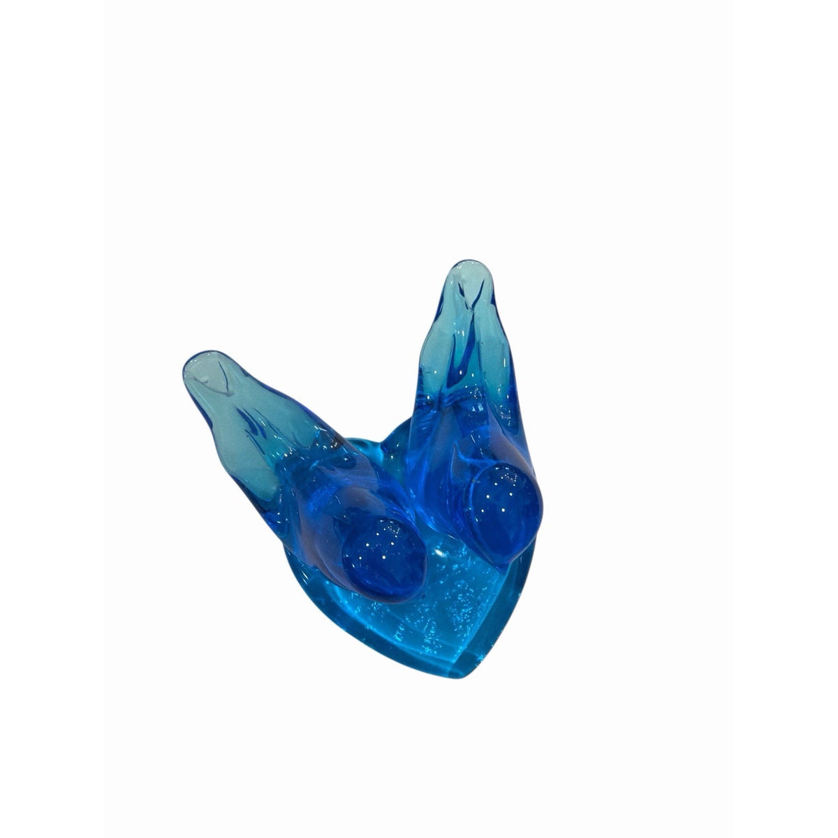 Leo Ward Signed '91 Glass Double Blue Birds Figure Happiness Heart Paperweight