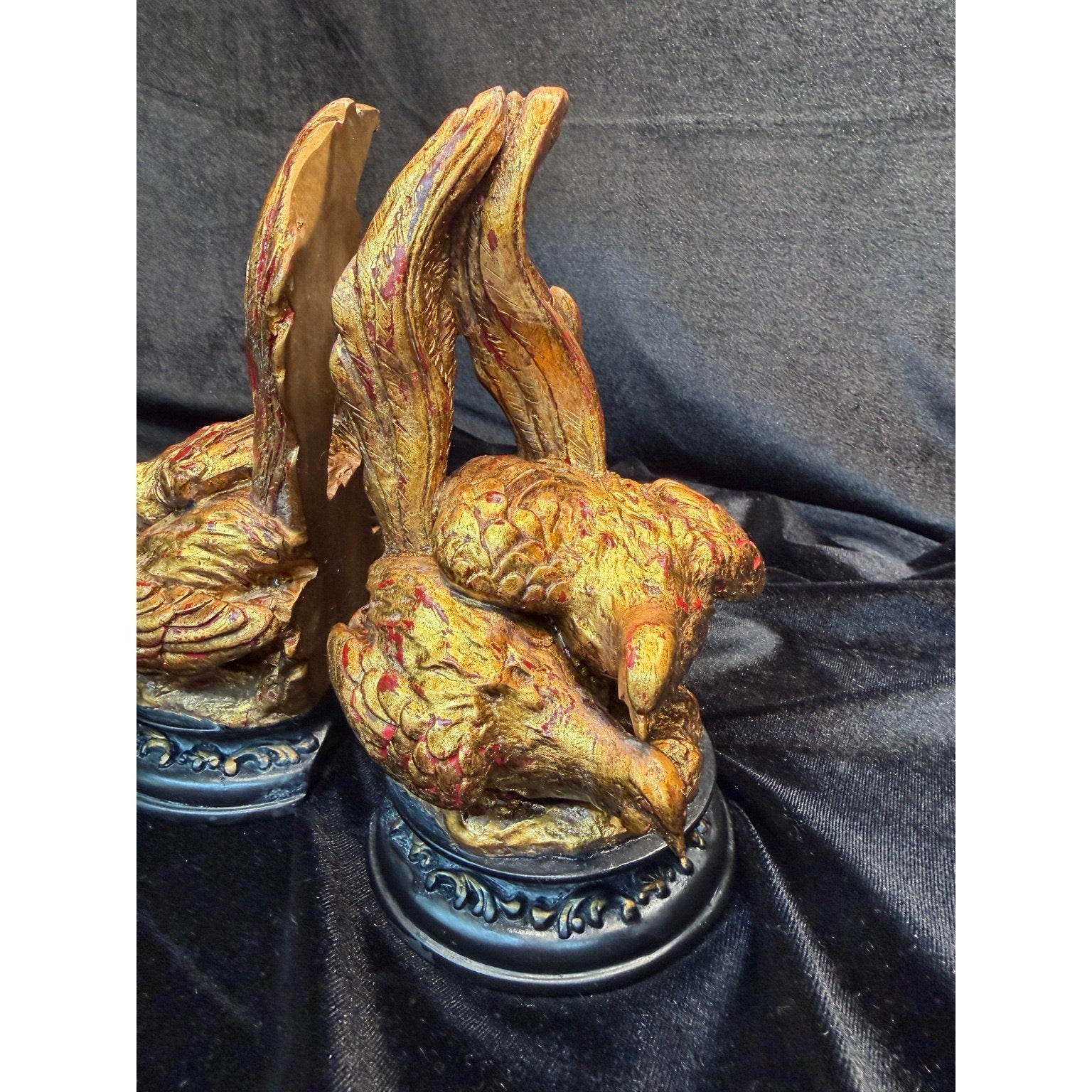 Vintage Gold Quail Bird Bookends Pair Resin Faux Gilt Library Office Decor