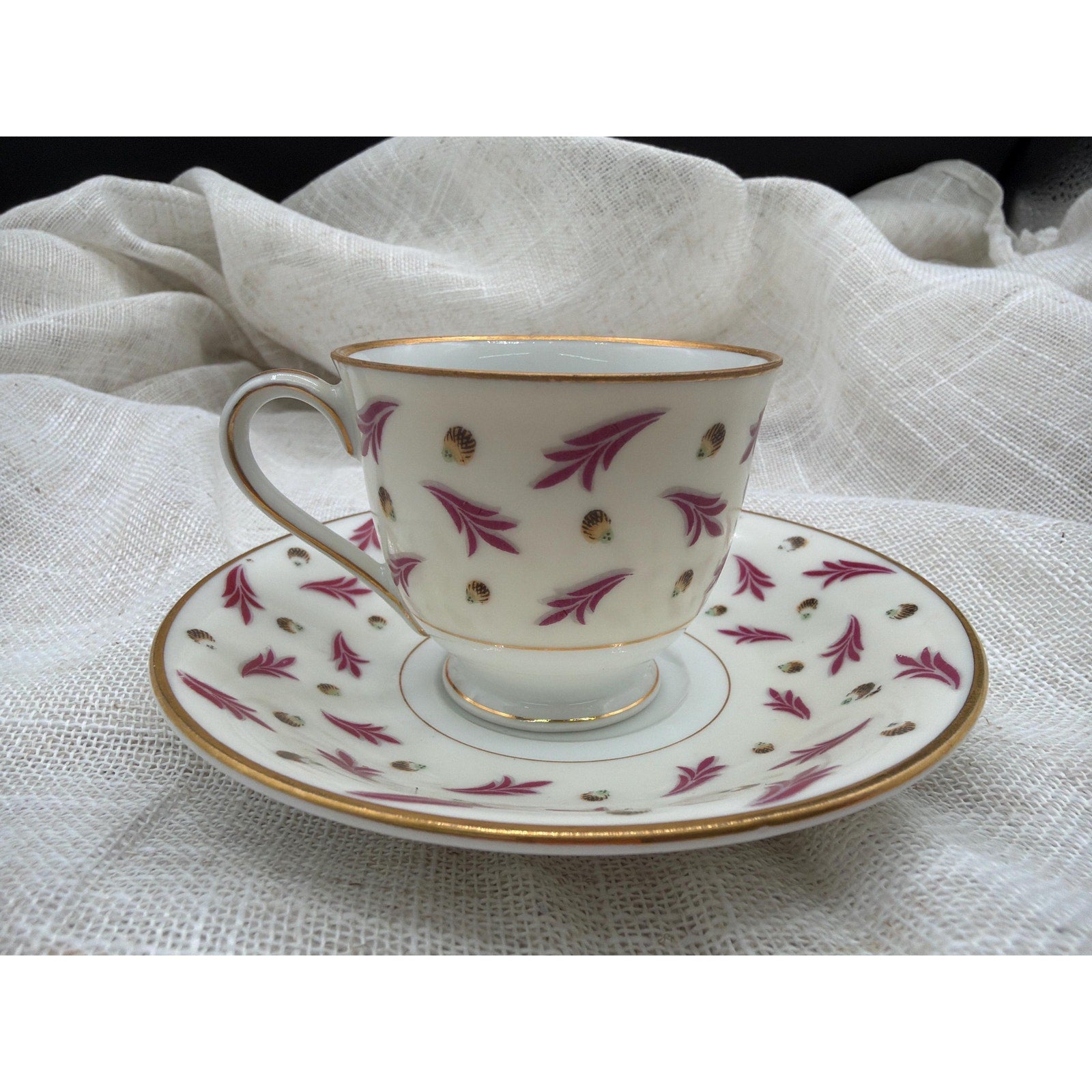 Vintage Occupied Japan Teacup Saucer Pink Gold Floral Cottagecore Tea Cup
