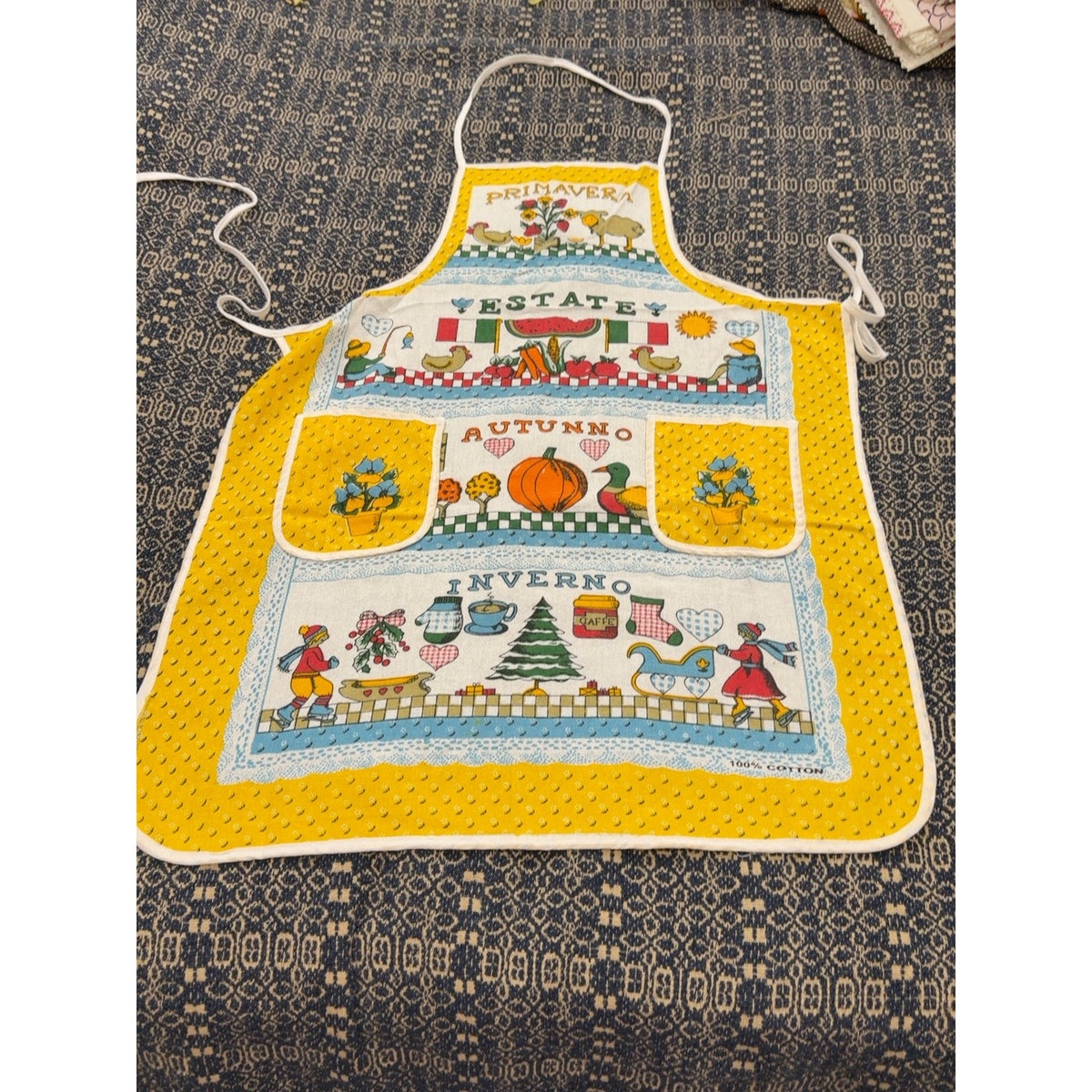Vintage Four Seasons Cotton Apron Italian Holiday Christmas Fall 31" – main view
