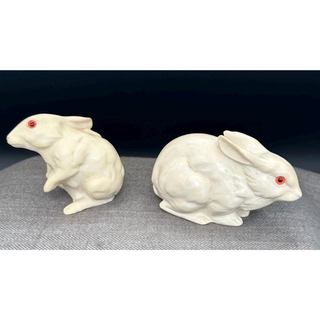 Vintage A. Santini Italian Rabbit Figurines, Red Glass Eyes, Pair