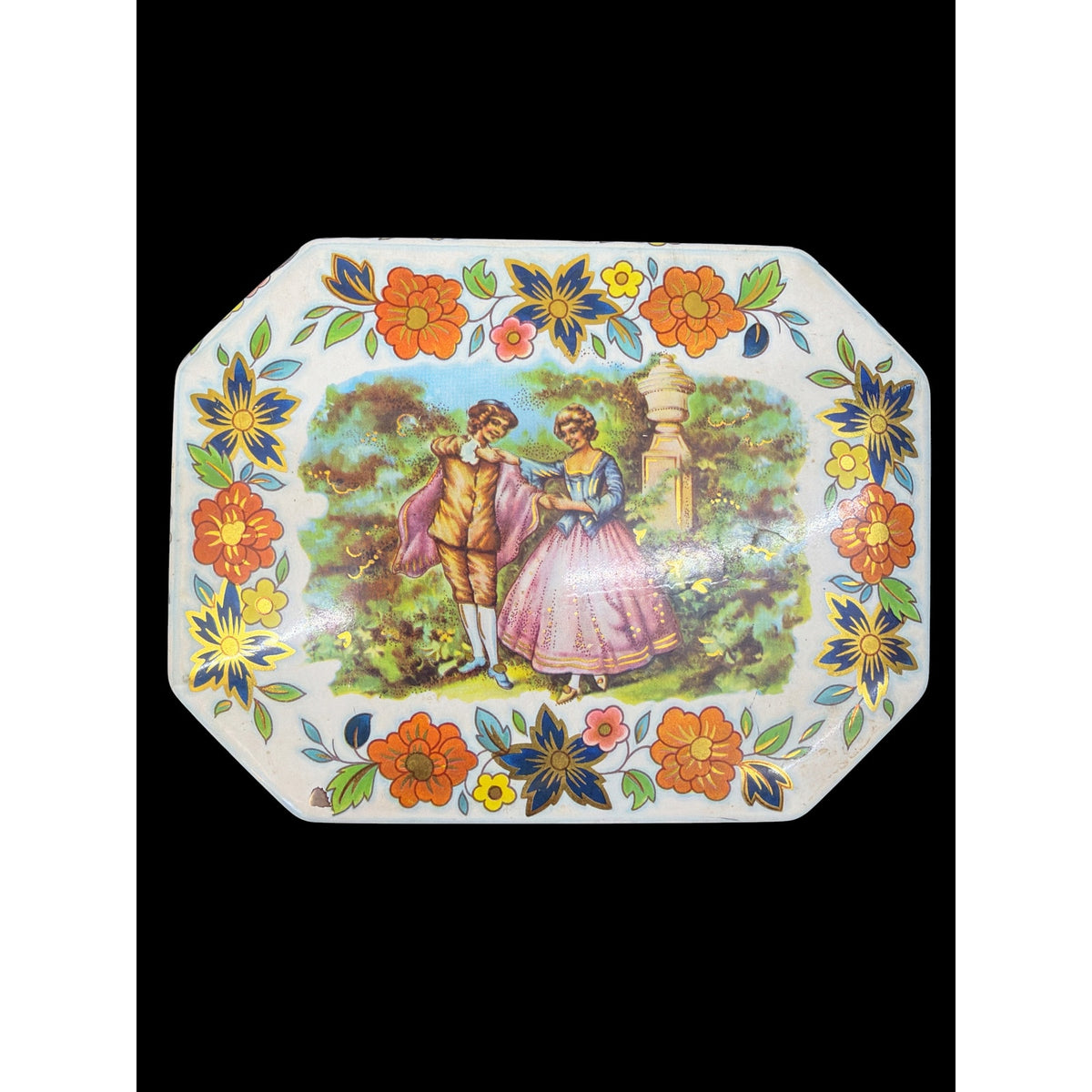 Vintage Daher Floral Tin Box England Courting Couple Butterfly Octagonal – additional view 2