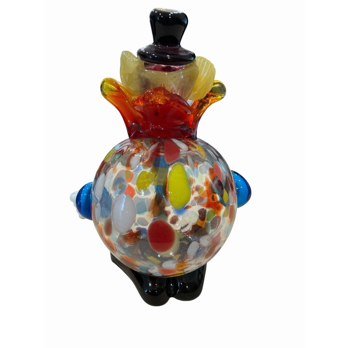 Vintage Murano Art Glass Clown Figurine Confetti Glass Black Top Hat 6"