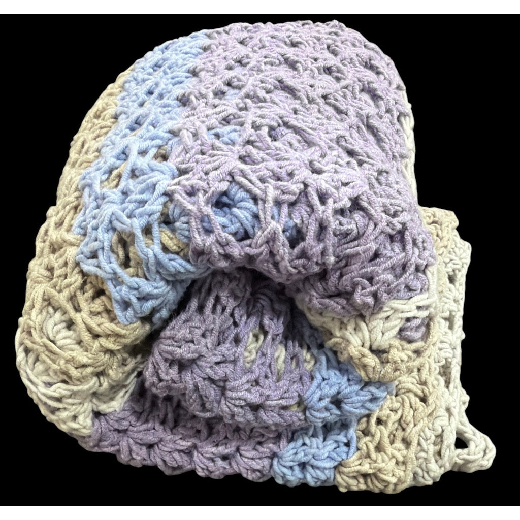 Handmade Chenille Crochet Baby Blanket Lavender Blue Cream 34 x 44 – additional view 4