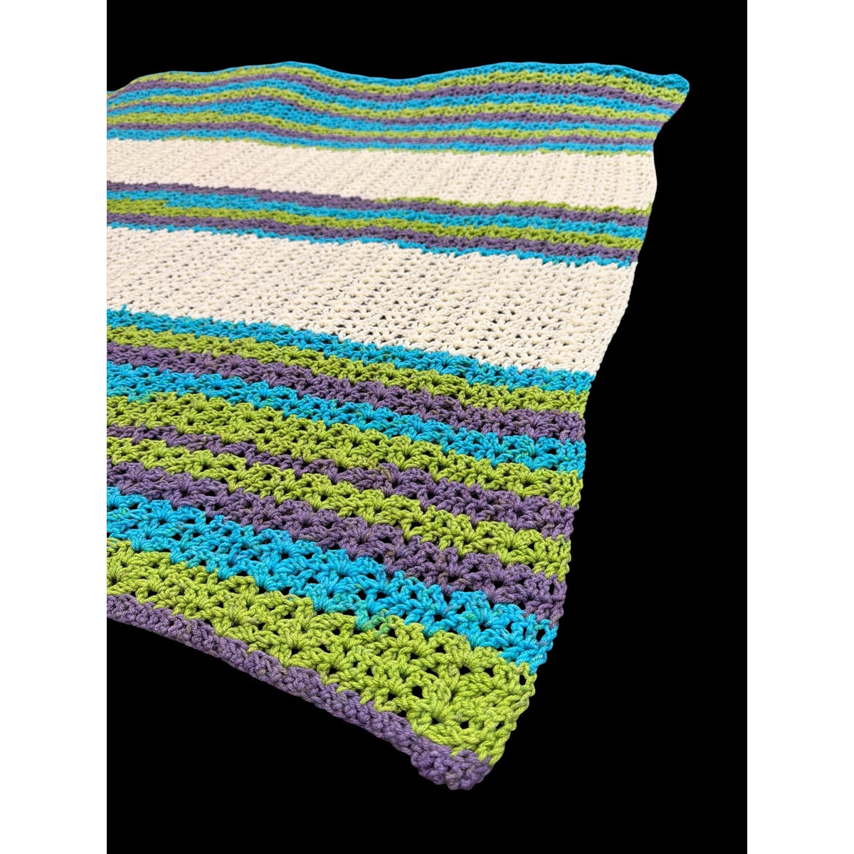 Handmade Crochet Afghan Blanket 55" Square Purple Green Turquoise Ivory – additional view 7