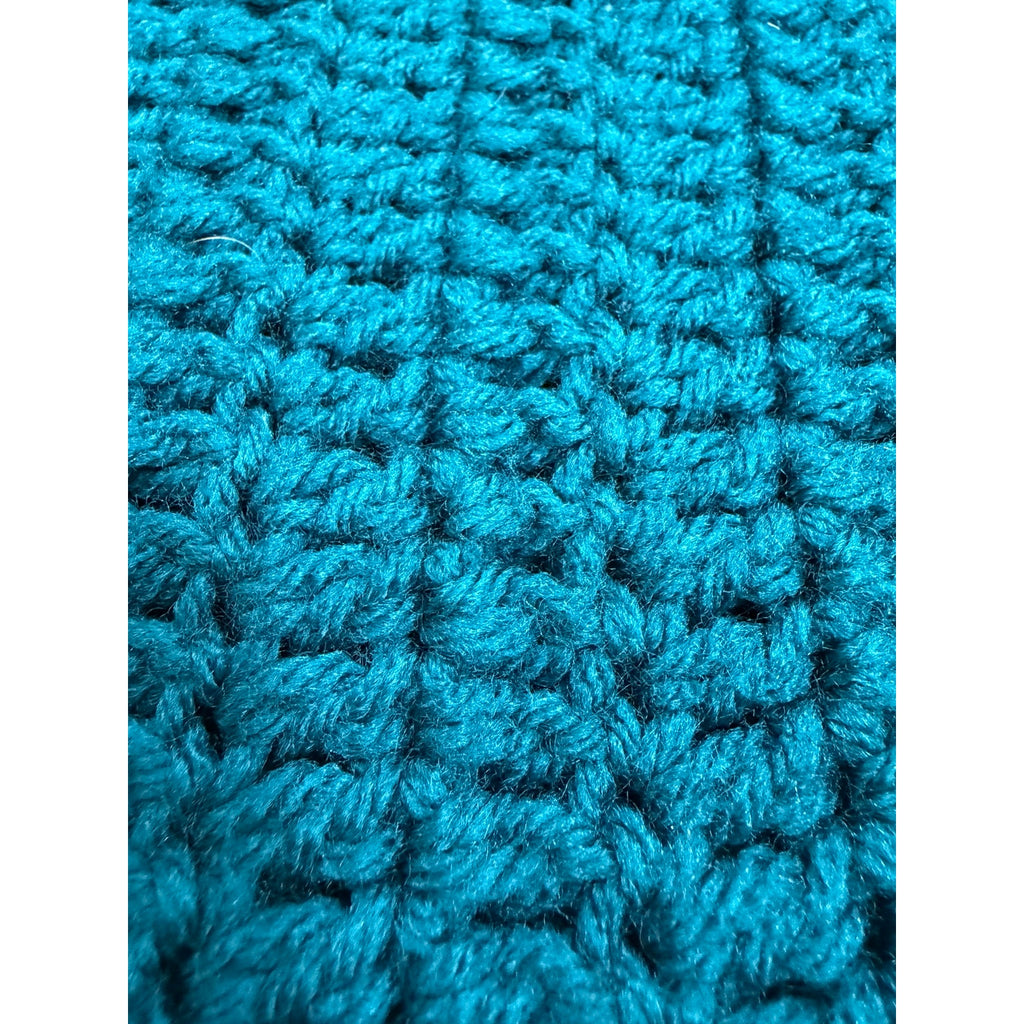 Handmade Crochet Afghan Blanket Peacock Blue Ivory Lace Trim 58 x 46