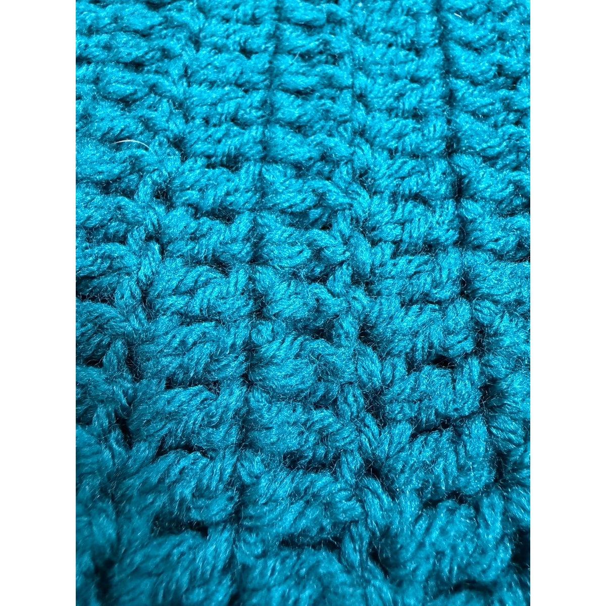 Handmade Crochet Afghan Blanket Peacock Blue Ivory Lace Trim 58 x 46