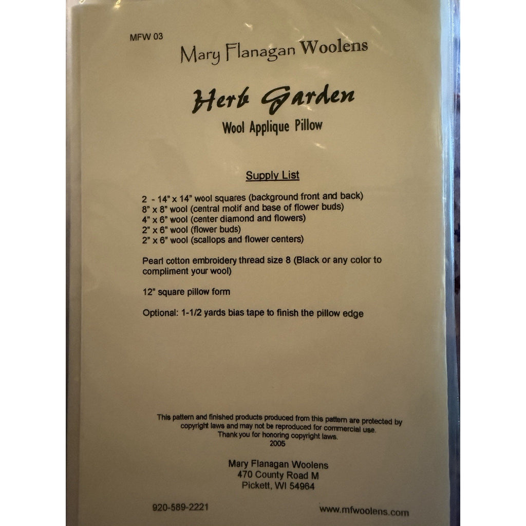 Herb Garden Wool Applique Pillow Pattern Mary Flanagan Woolens